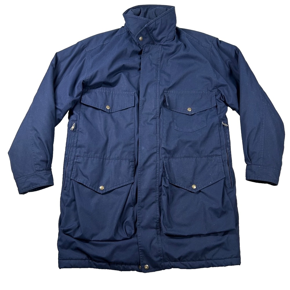 Land's End Coat Mens Small Flannel Lined Full Zip Chore Barn Wool Navy Heavy